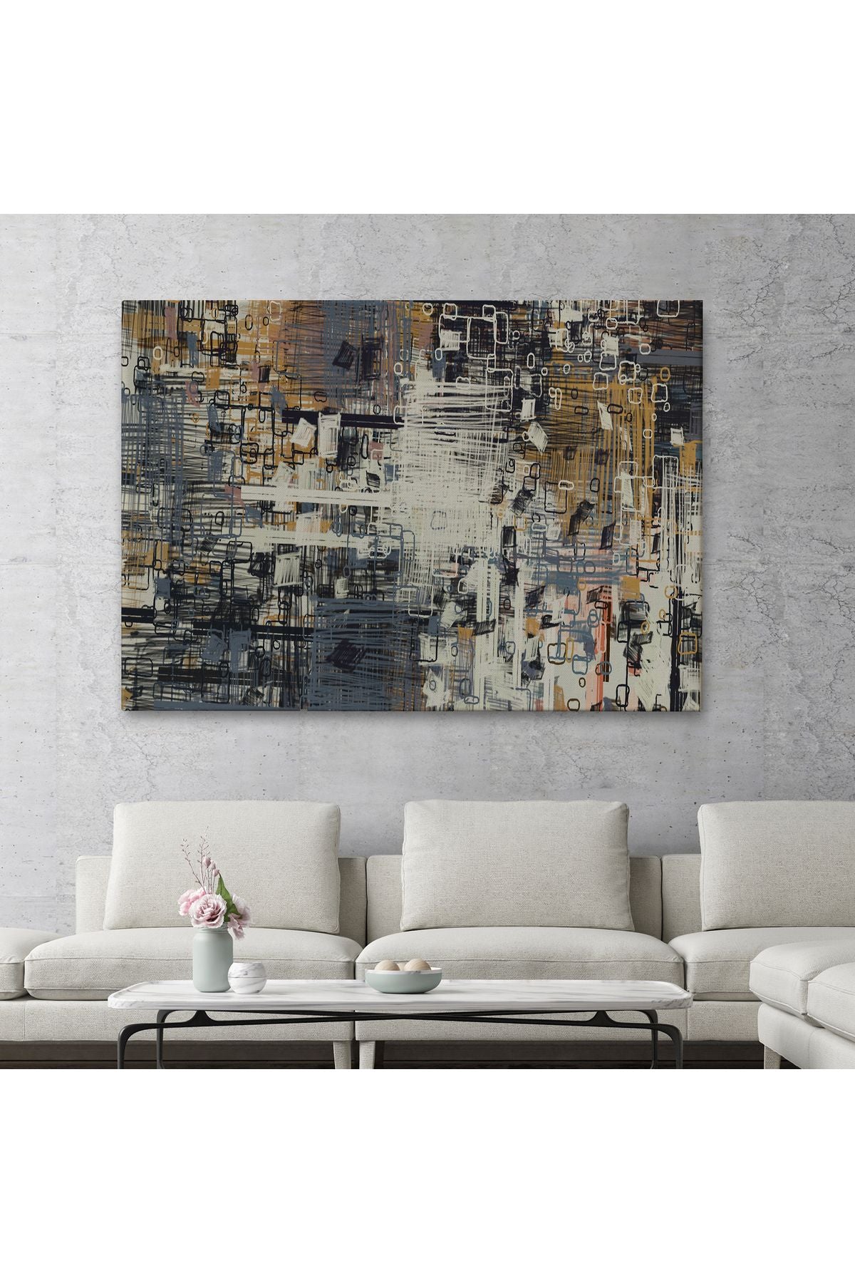 Soyut Geometrik Dekoratif Kanvas Duvar Tablosu-3658