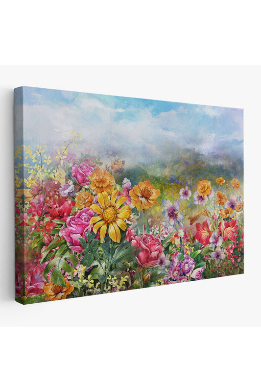 Çok Renkli Çiçekler Manzara Kanvas Duvar Tablosu-3426