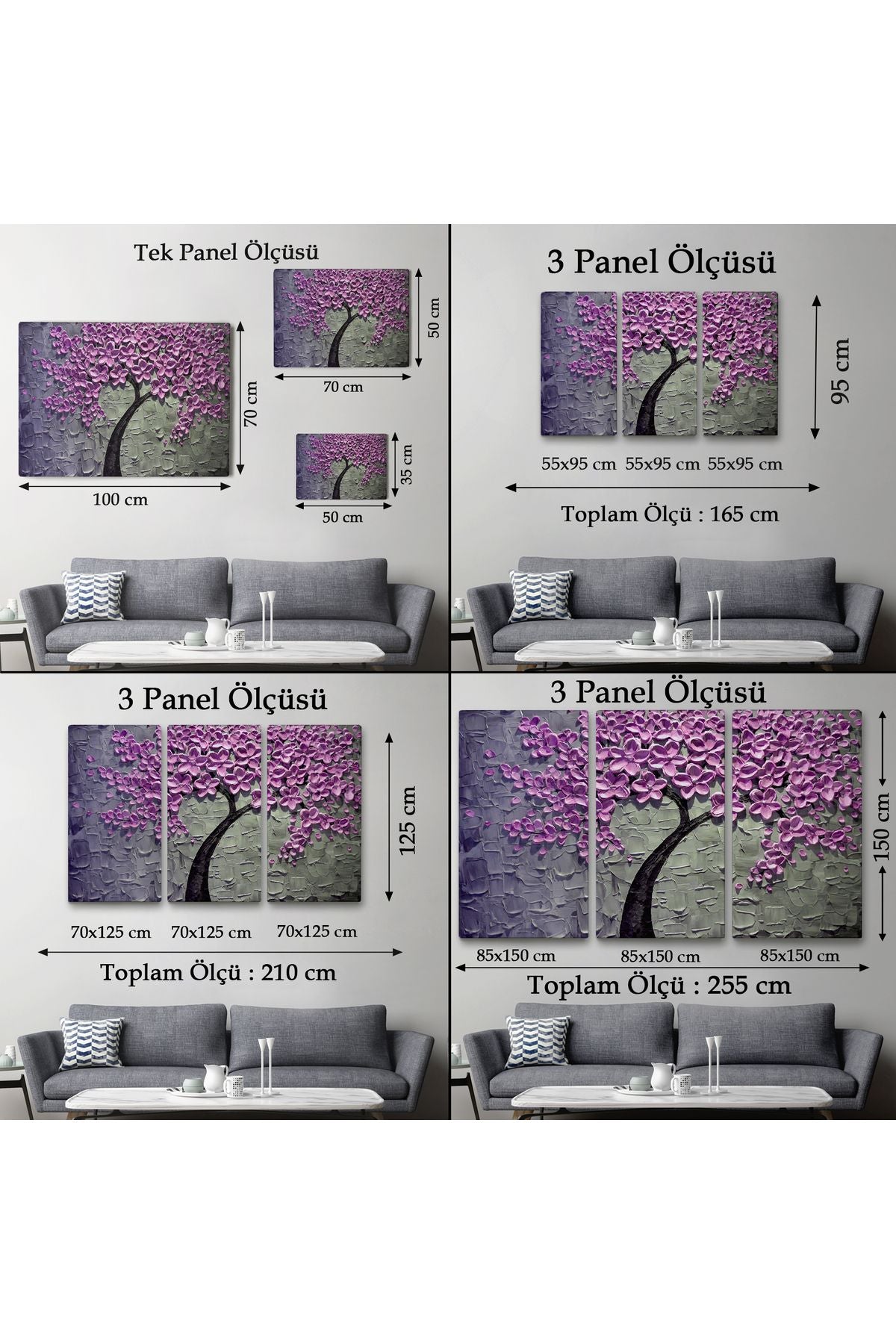 Pembe Çiçek Ağacı Yağlıboya Görünüm Dekoratif Kanvas Duvar Tablosu-3706