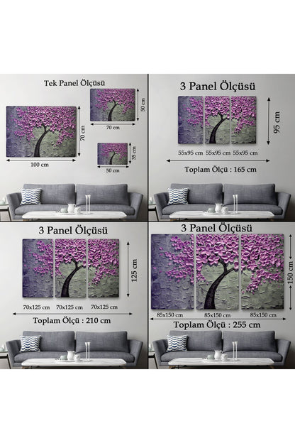 Pembe Çiçek Ağacı Yağlıboya Görünüm Dekoratif Kanvas Duvar Tablosu-3706