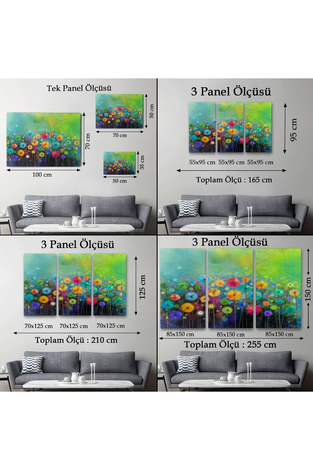 Soyut Çiçekler Suluboya Görünüm Dekoratif Kanvas Duvar Tablosu-3467