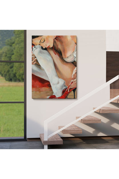 Kırmızı Ayakkabılarını Giyen Sexi Kadın Duvar Tablosu-6311