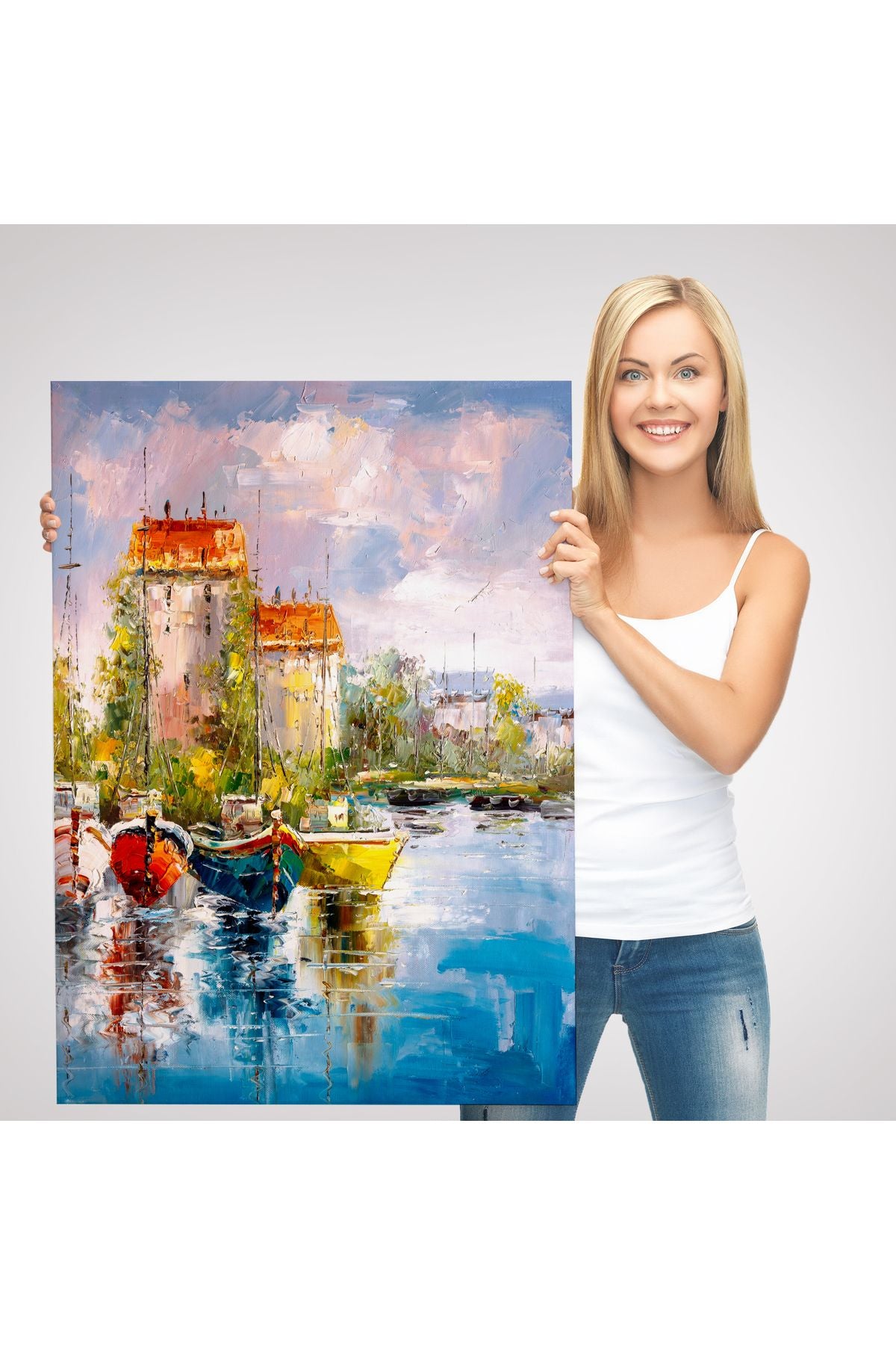 Liman Manzarası Yağlıboya Görünüm Dekoratif Kanvas Duvar Tablosu-5931