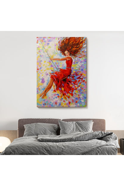 Salıncaktaki Kırmızı Elbiseli Kız Tablosu-6317