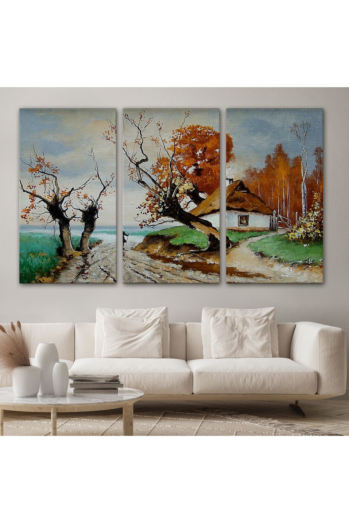 HG Sonbahar Köy Manzarası Dekoratif Duvar Tablosu-3473