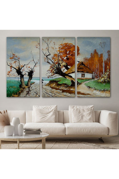 HG Sonbahar Köy Manzarası Dekoratif Duvar Tablosu-3473