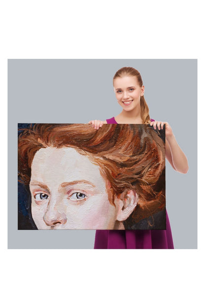 Kanvas Tablo, Duvar Dekoru, Kızıl Saçlı Mavi Gözlü Kadın Yağlıboya Görünüm 3741 BUNGKNV