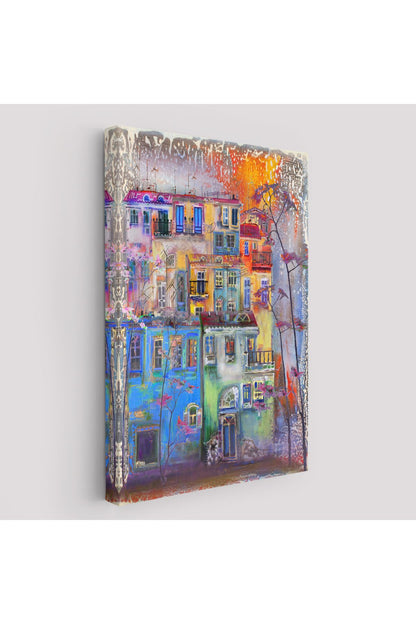 Dekoratif Duvar Tablosu-Suluboya Görünüm Hollanda Evleri Kanvas Tablo 5926