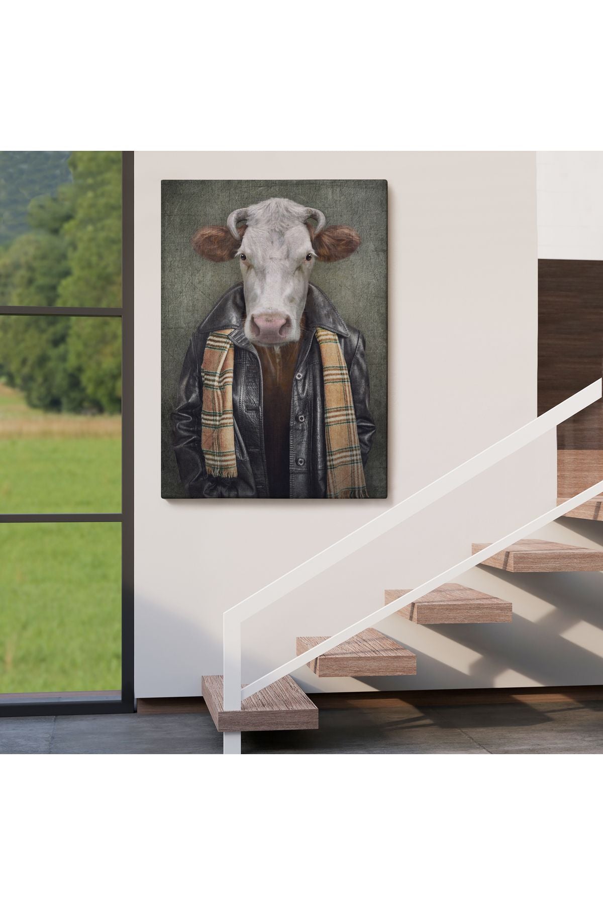 YB HG İnek Kafalı İnsan Kanvas Tablo-4997