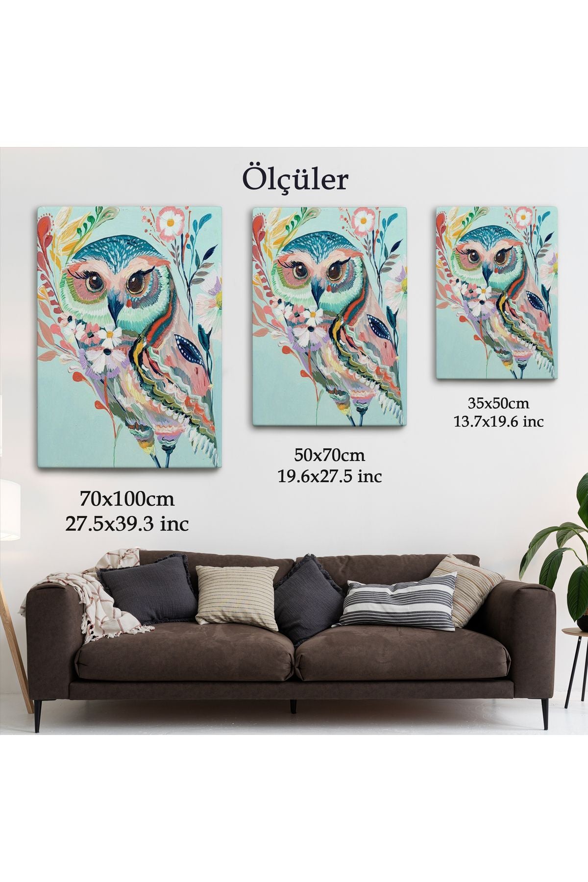 Çiçekler İçindeki Sanatsal Baykuş Tablosu-6208