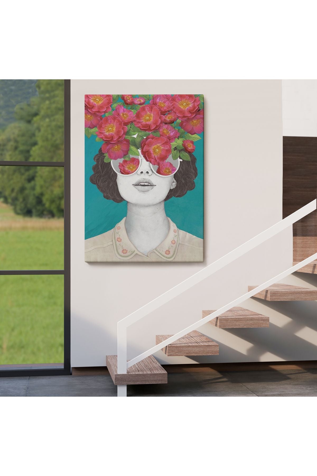 Dekoratif Duvar Tablosu-Çiçek Saçan Optimist Kadın Kanvas Tablo 6269