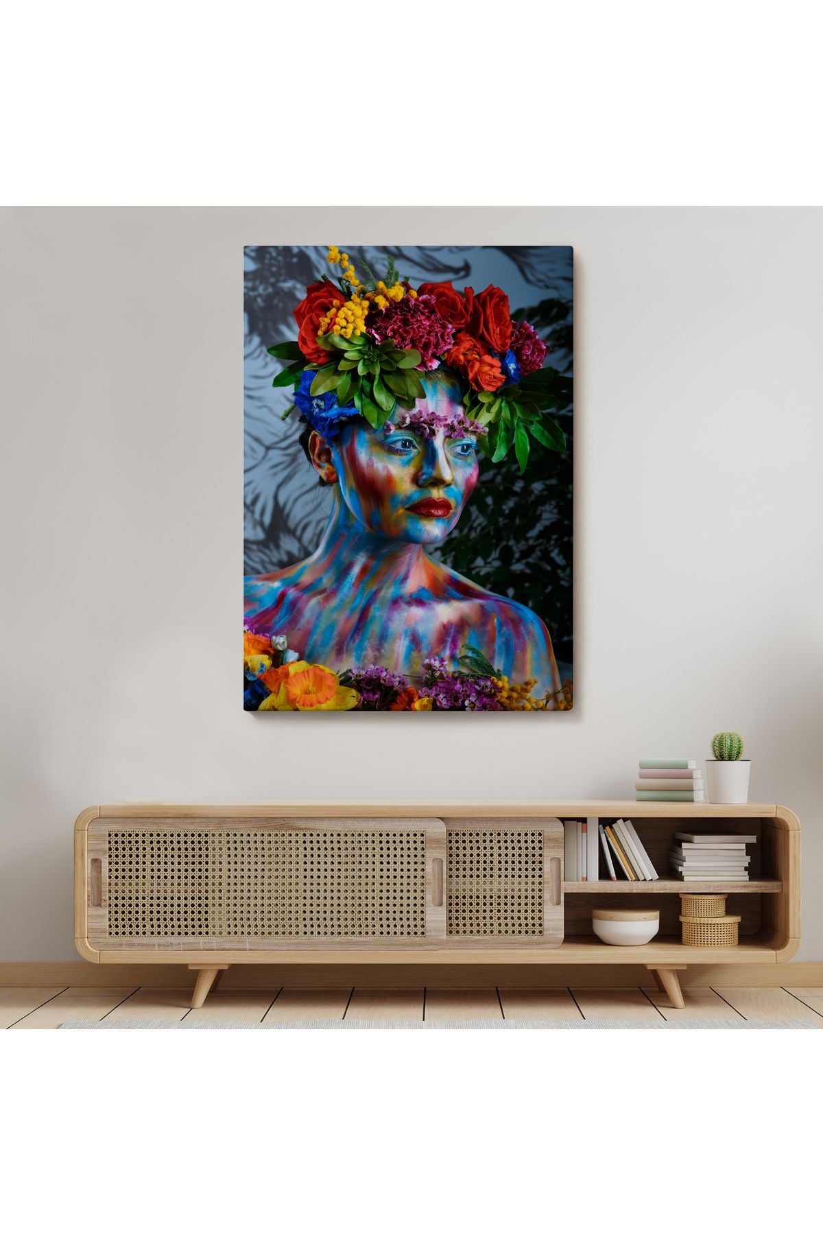 Renkli Çiçek Taçlı Kız Duvar Tablosu-5991