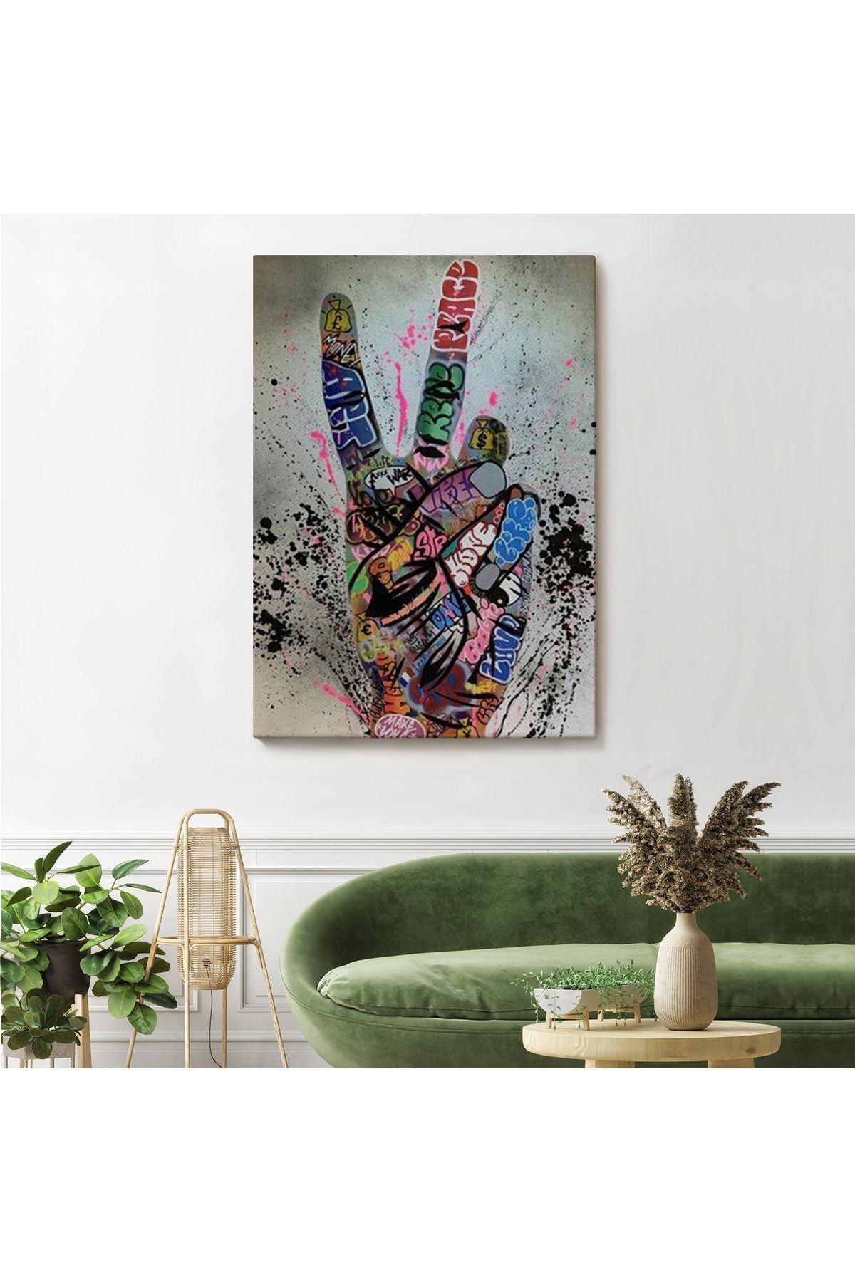 Bansky El Hareketi Kanvas Tablo, Graffiti Zafer İşareti Sokak Sanatı Tablo-5309