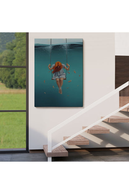 Denizde Salıncakla Sallanan Kız Kanvas Tablo-5233