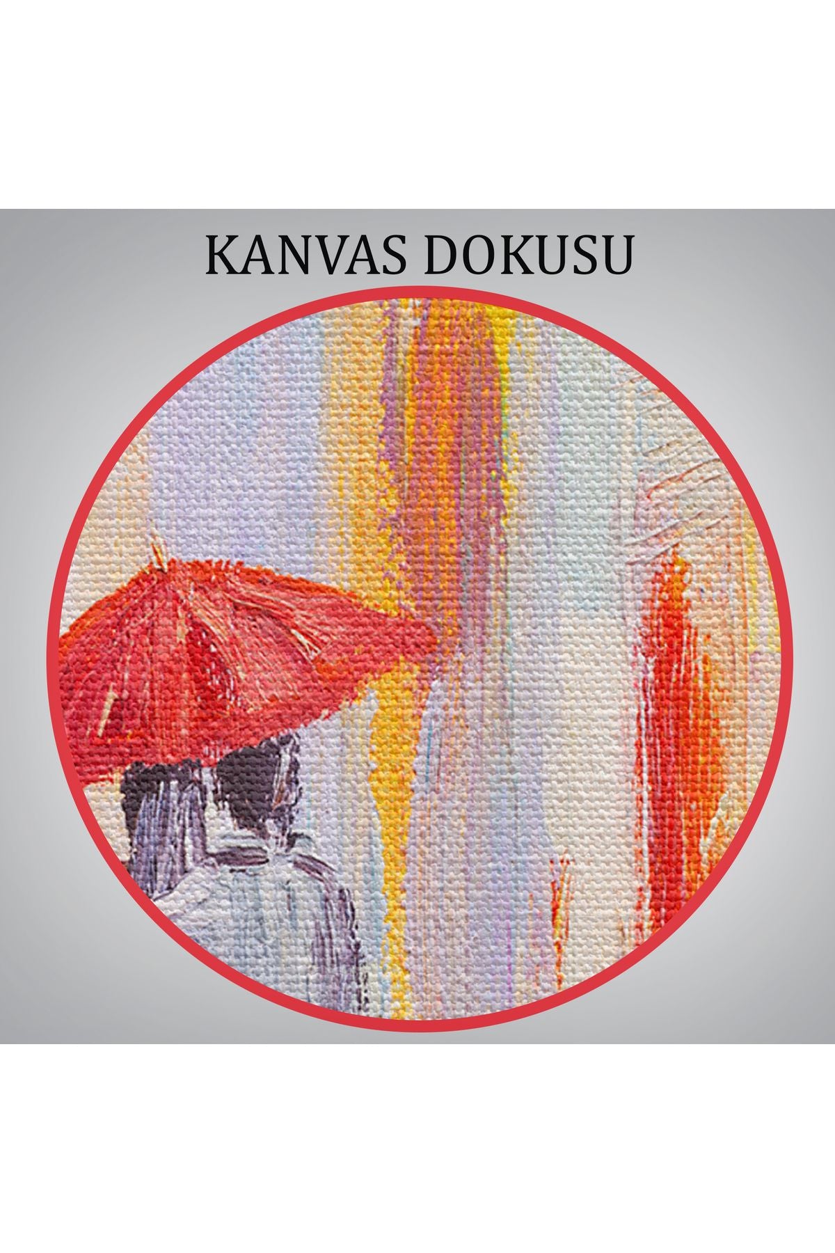 Kırmızı Şemsiyeli Sevgililer Yağlıboya Görünüm Kanvas Duvar Tablosu-3452