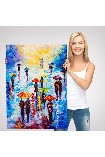 NW Özel Renkli Şemsiyeli İnsanlar Tablosu-5923