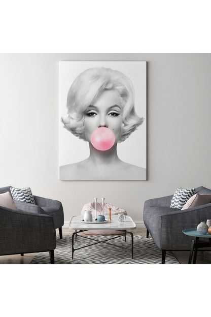 Marilyn Monroe Pembe Kabarcık Sakızlı Dekoratif Kanvas Tablo-5108-3