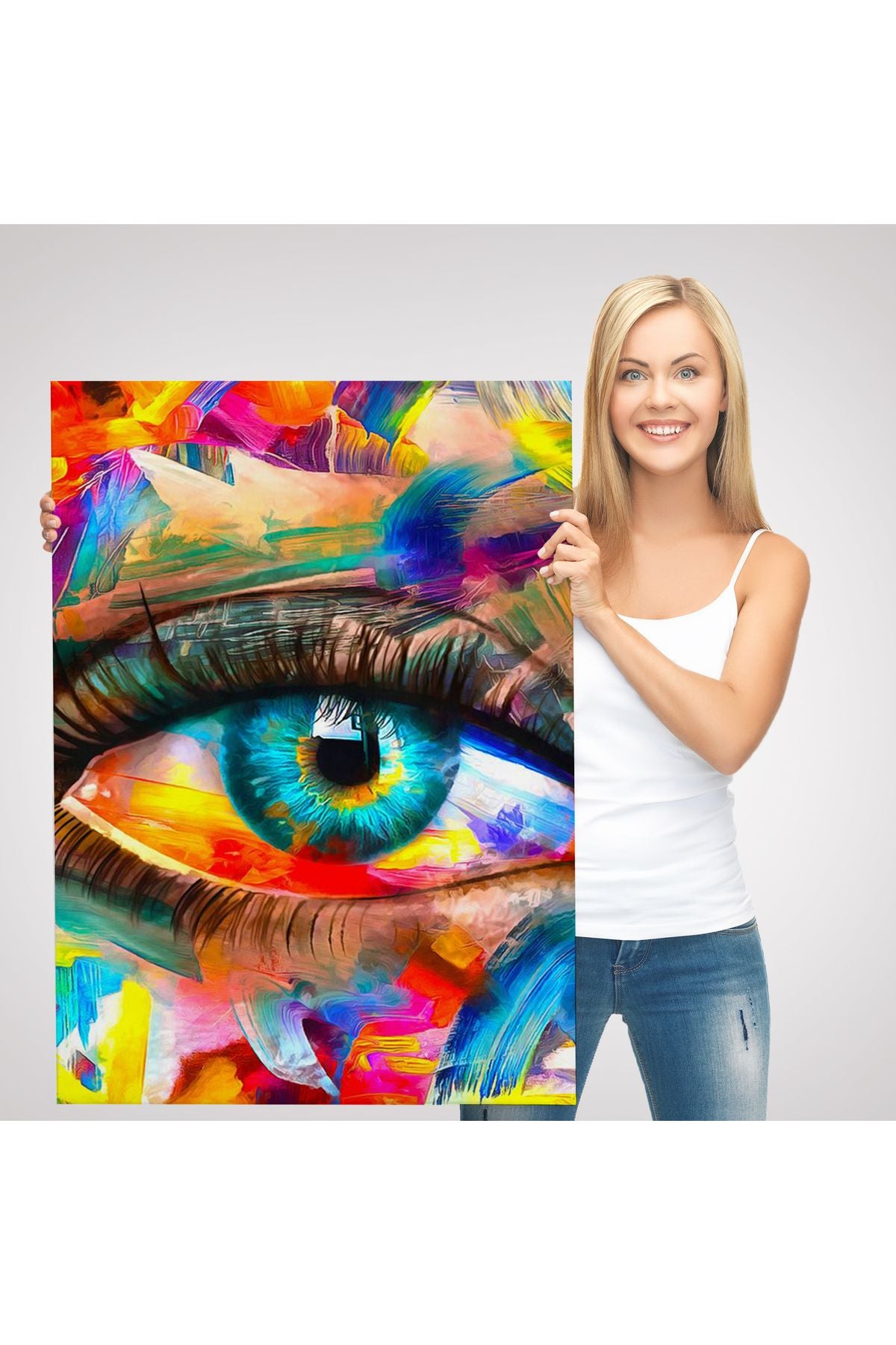 Renkli Yağlıboya Görünümlü Göz Tablosu-6329