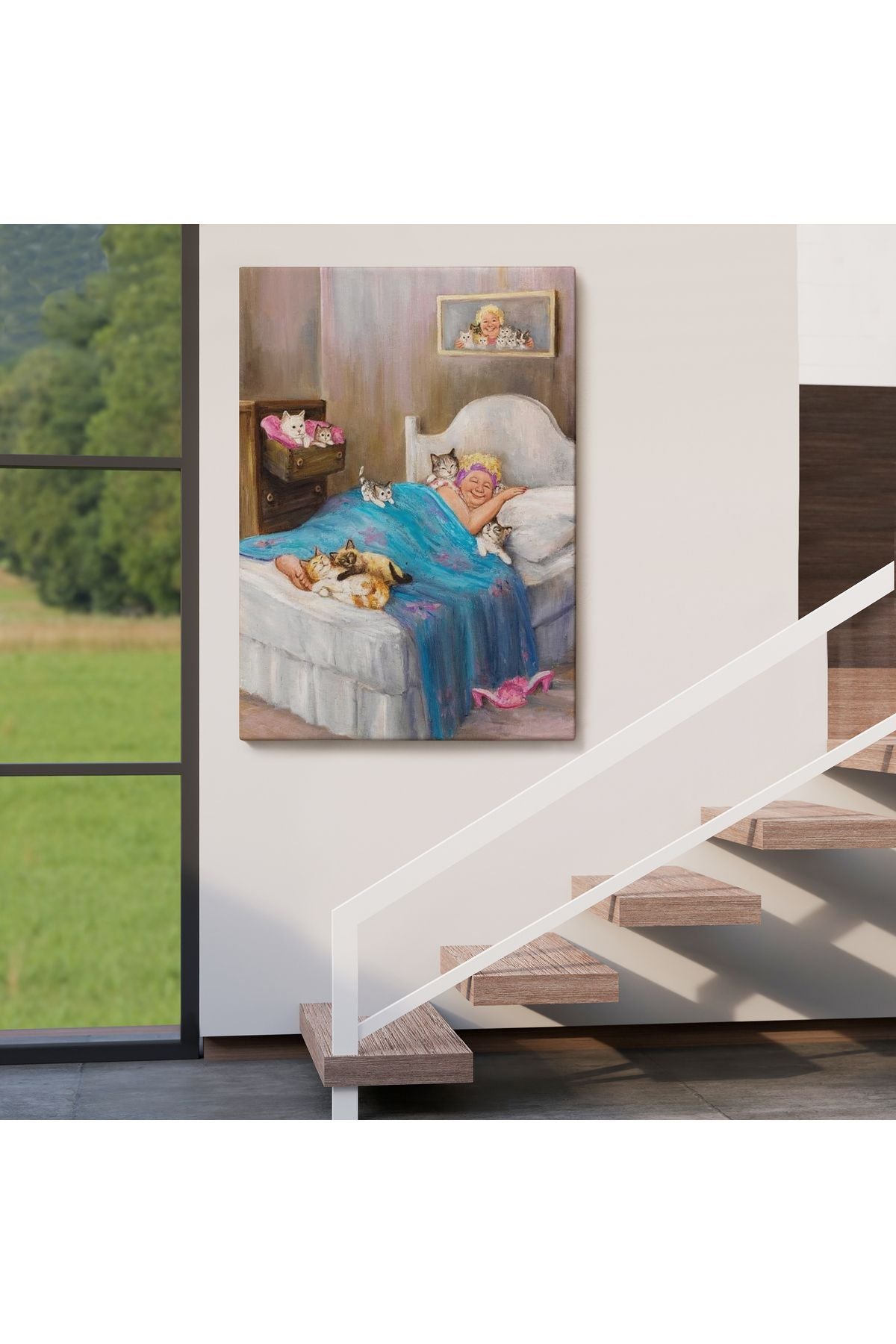 Dianne Denge'in Kedi Sever Yaşlı Kadın Mutluluğun Resmi Tablosu-6383