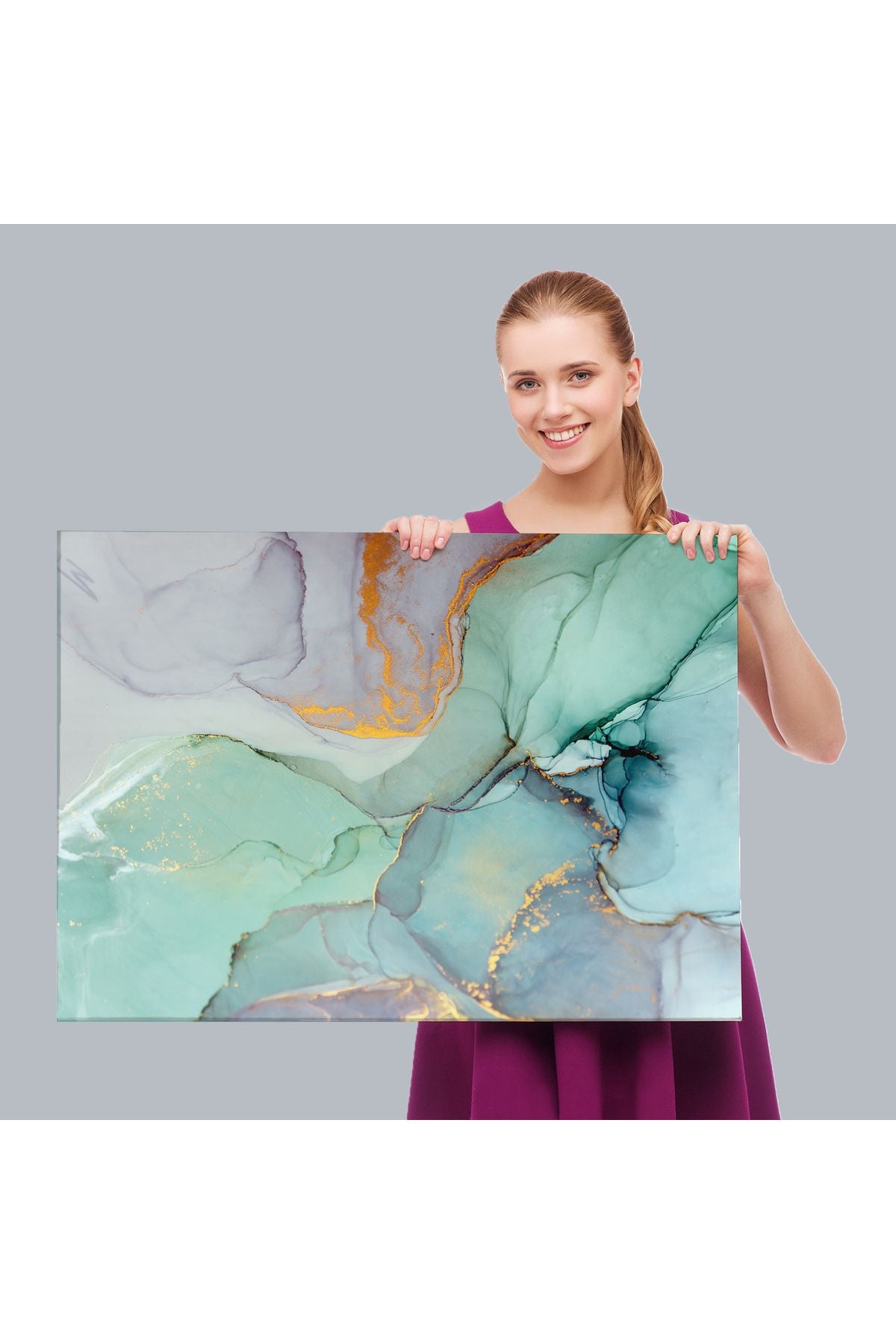 Mürekkep ve Alkol Elementleri ile Mermer Deseni Verilmiş Kanvas Tablo-5030