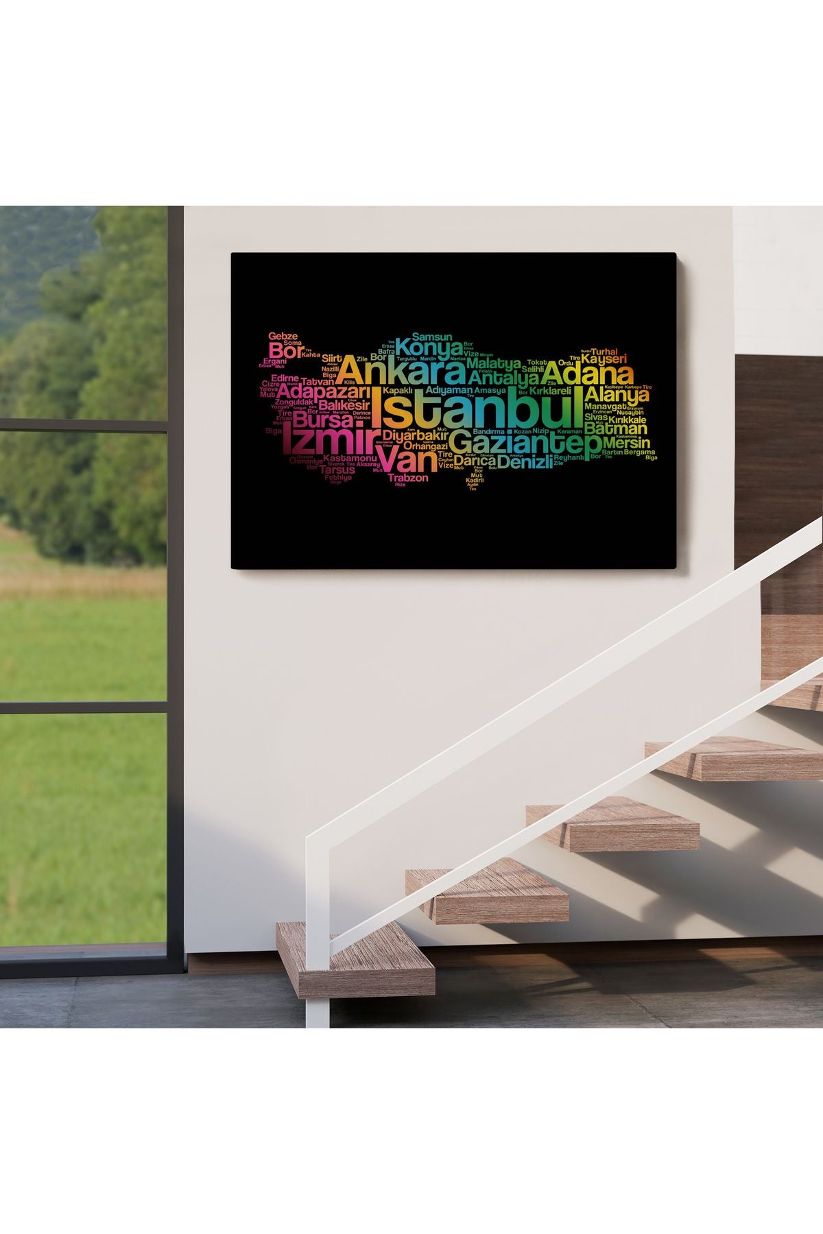 İller İsimli Siyah Zeminli Dekoratif Kanvas Tablo 1016