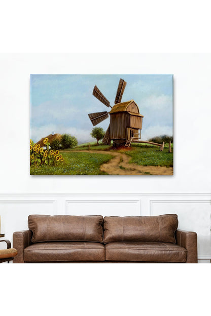 DB Eski Yel Değirmeni Yağlıboya Görünüm Dekoratif Kanvas Duvar Tablosu-3746