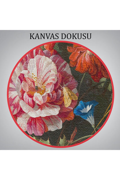 Renkli Çiçekler Yağlıboya Görünüm Dekoratif Kanvas Duvar Tablosu-5941