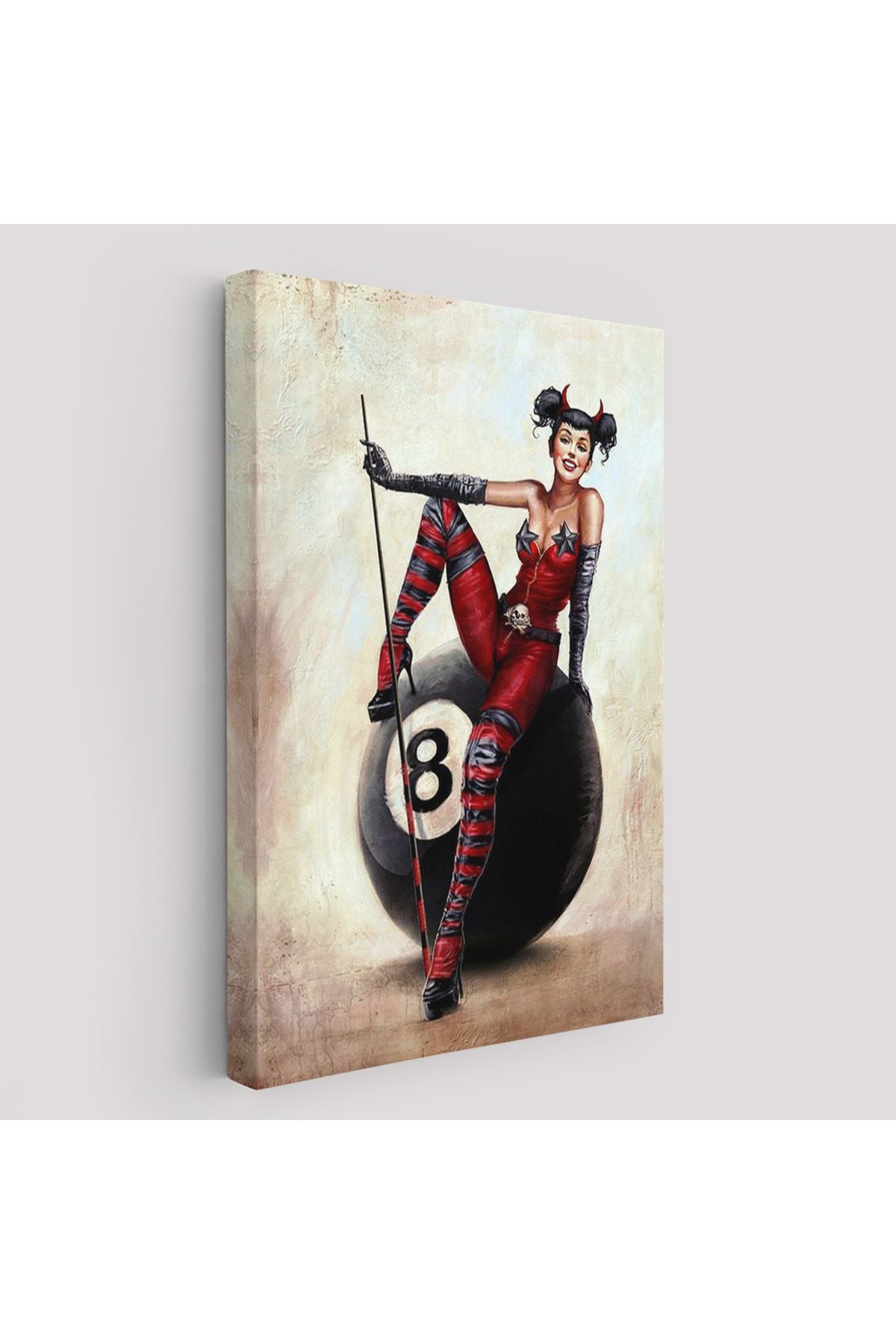 Bilardo Topunun Üstünde Oturan Pub Kızı Duvar Tablosu-6230