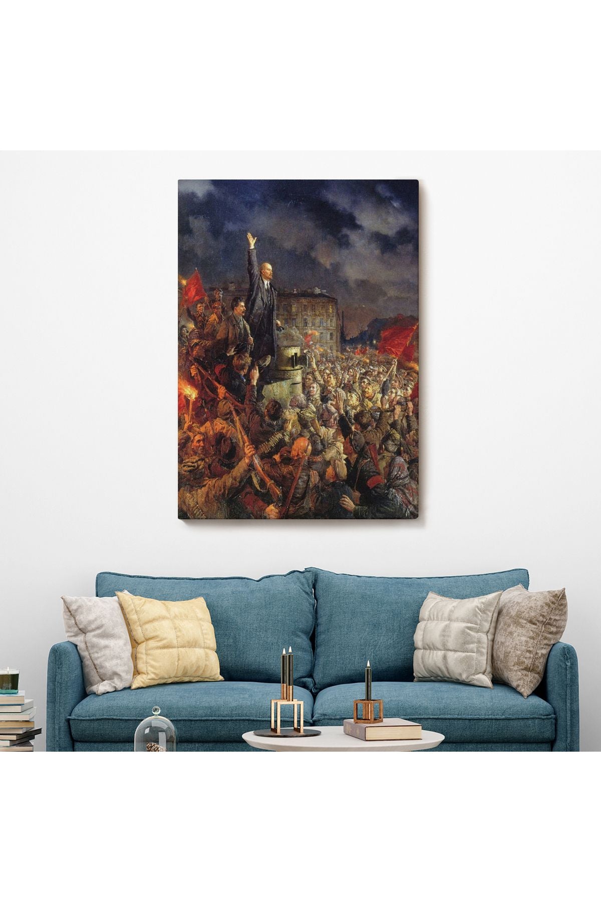 Vladimir Ilyic Lenin ve Josef Stalin Ekim Devrimi Sırasında Duvar Tablosu-6301