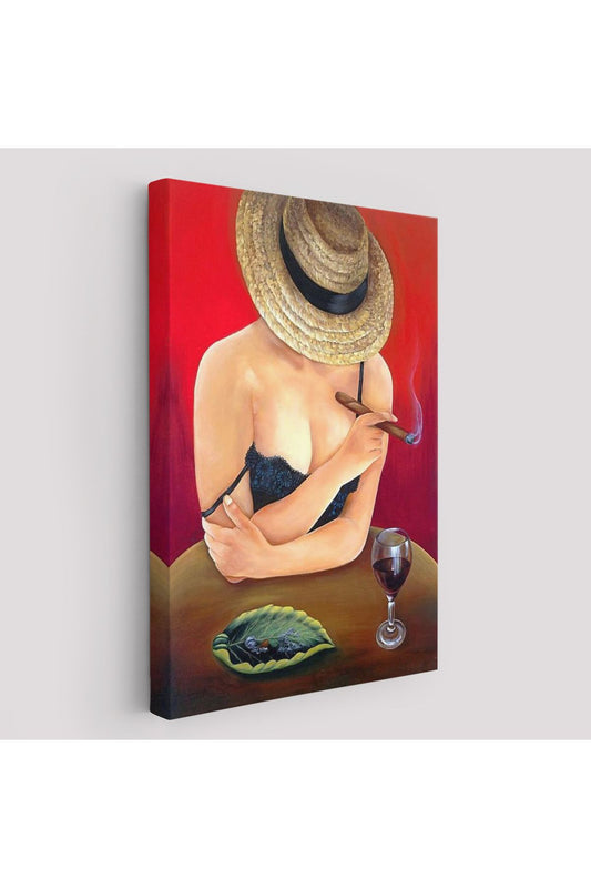 Şarap ve Puro İçen Kadın Tablosu-6018