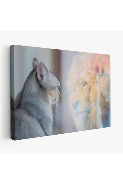 Kendini Aslan Gören Kedi Dekoratif Kanvas Tablo 1175