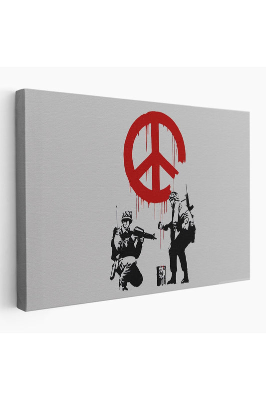 Bansky, Barış İşareti Yapan Askerler Kanvas Tablosu-5109