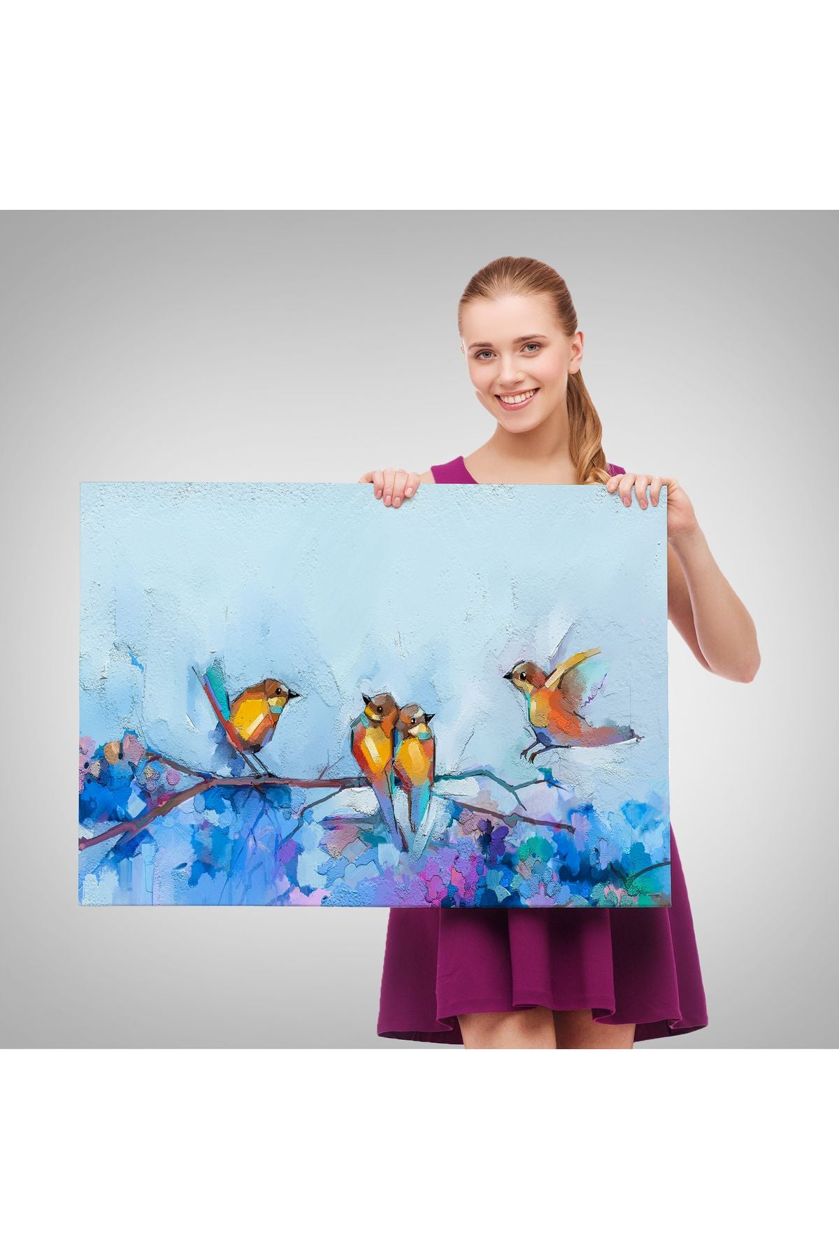 Bahar ve Kuşlar Manzaralı Dekoratif Duvar Tablosu-3529