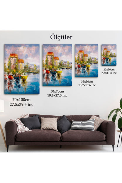 Renkli Şemsiyeler Yağlıboya Görünüm Dekoratif Kanvas Duvar Tablosu -5932