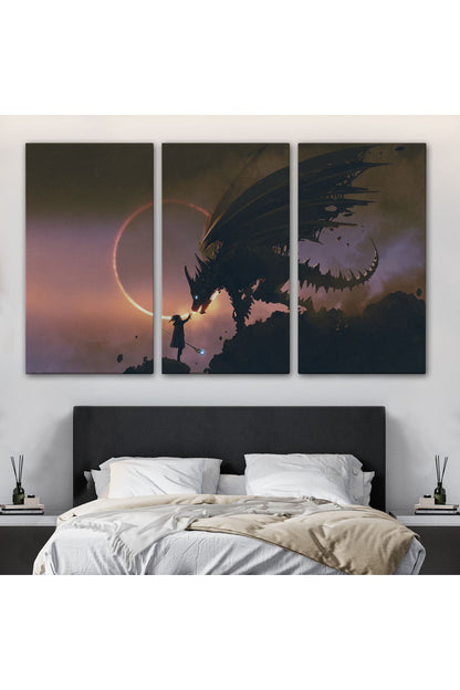 Ejderhasına El Uzatan Büyücü Sahnesi Dekoratif Tablo-3683