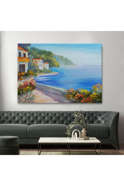 Deniz Manzarası Yağlıboya Görünüm Dekoratif Kanvas Duvar Tablosu-3458