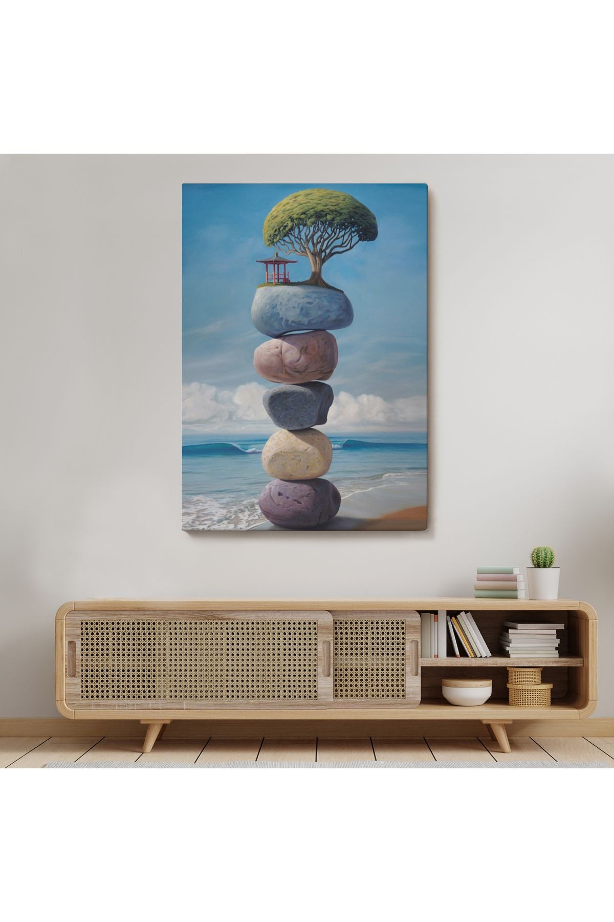 Sahilde Renkli Denge Taşları Kanvas Tablo, Terapi, Meditasyon, Yoga Baskısı-5322