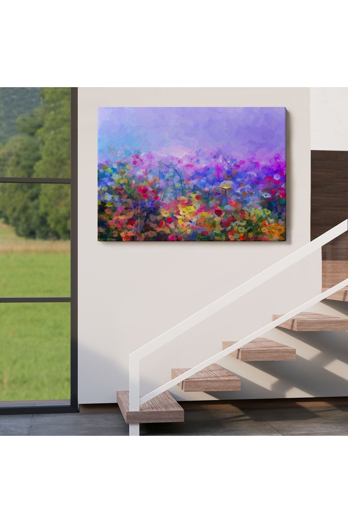 Kır Çiçekleri Yağlıboya Görünüm Dekoratif Kanvas Duvar Tablosu-3505