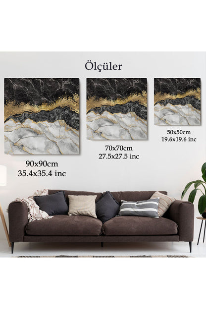 Mermer Desenli ve Altun Tozu Detaylı Soyut Modern Kanvas Tablo-5054