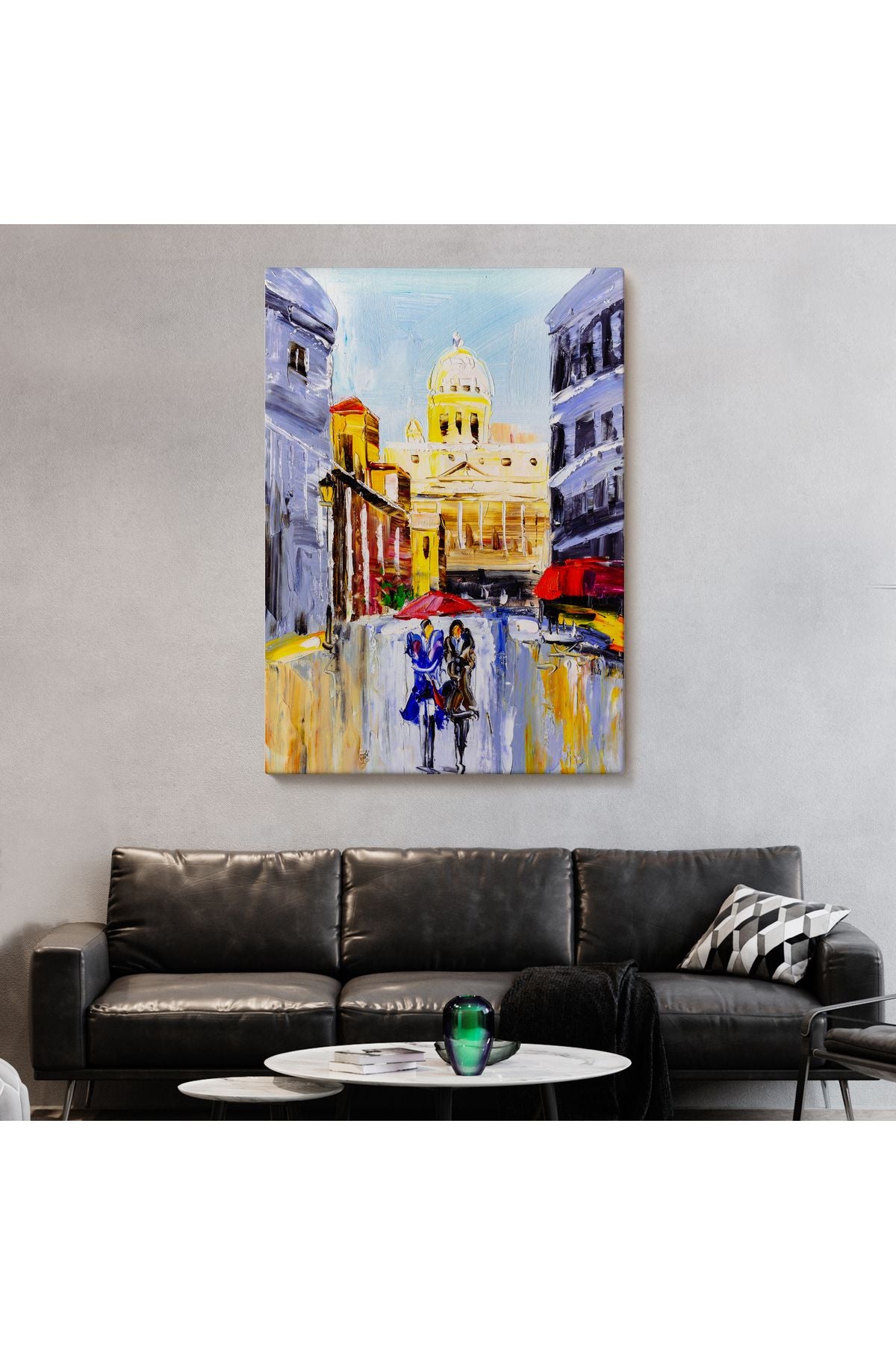 İtalya Şehir Manzarası Yağlıboya Görünüm Dekoratif Kanvas Duvar Tablosu-5933