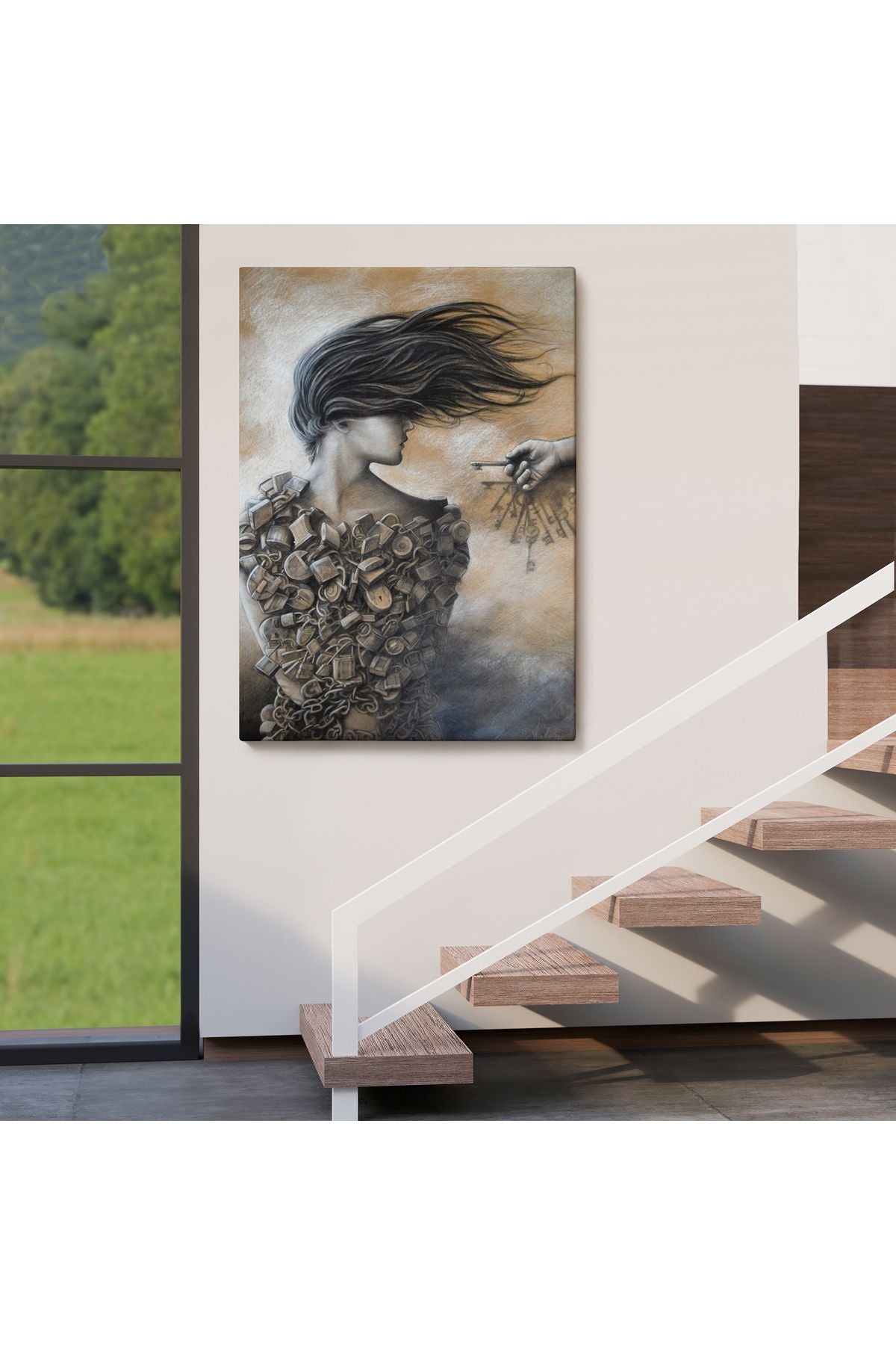 Özel Tasarım Kilitler İçindeki Kadın Duvar Tablosu-6067