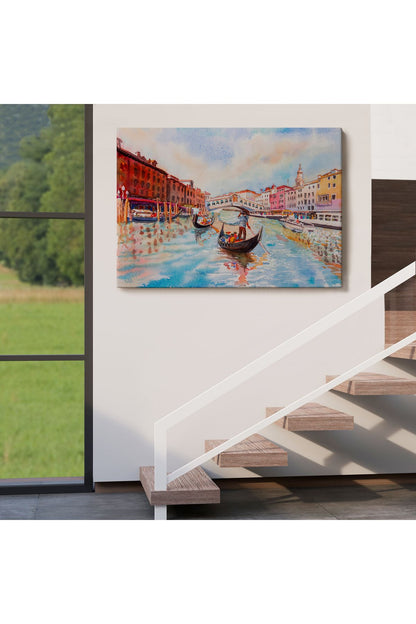 Venedik Kanalın da Gondollar Yağlıboya Görünüm Dekoratif Kanvas Duvar Tablosu-3660