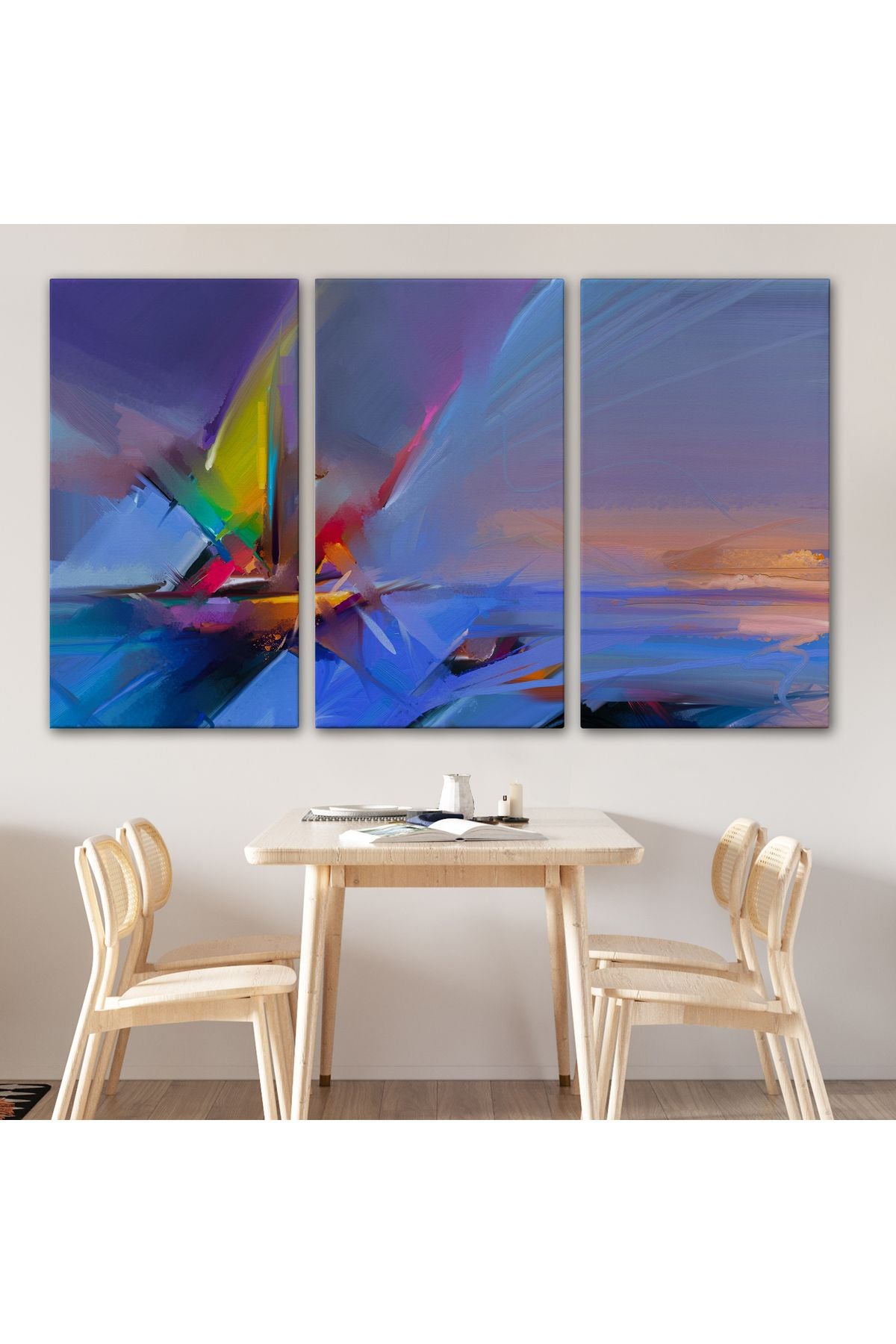 Fırça Darbeli Yelkenli Soyut Yağlıboya Görünüm Kanvas Tablosu-3585