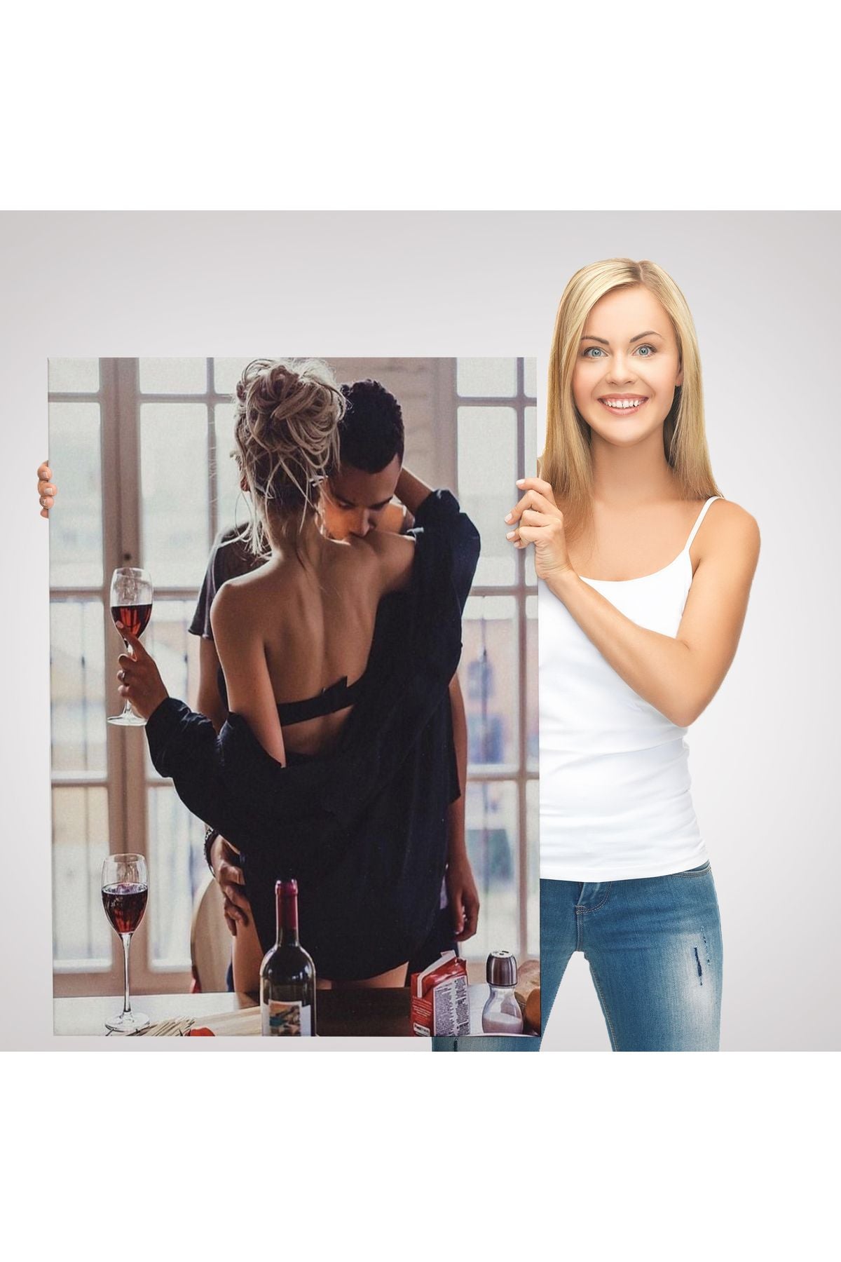 Kırmızı Şarap İçen Sevgililer Dekoratif Duvar Tablosu-6158