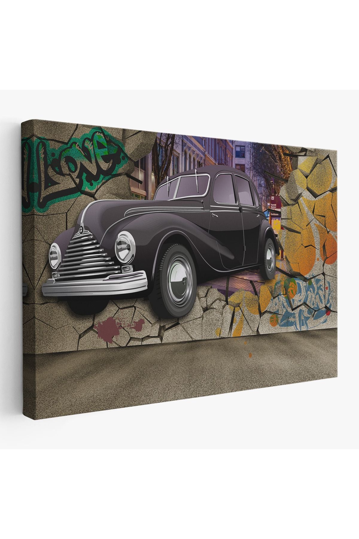 Duvardan Fırlayan Klasik Araba Dekoratif Kanvas Duvar Tablosu-3631