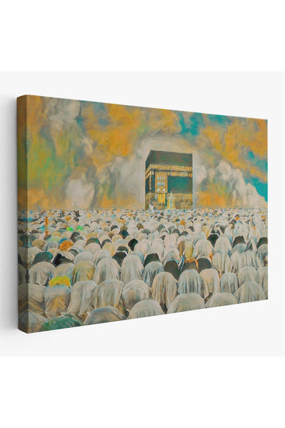 Mekke Kabe'de Kılınan Namazın Muhteşem Görüntüsü Kanvas Tablo-5052