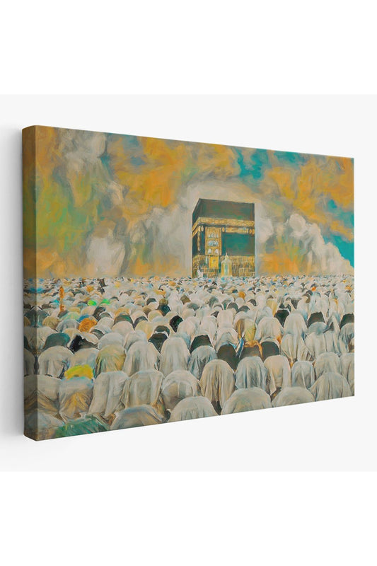 Mekke Kabe'de Kılınan Namazın Muhteşem Görüntüsü Kanvas Tablo-5052