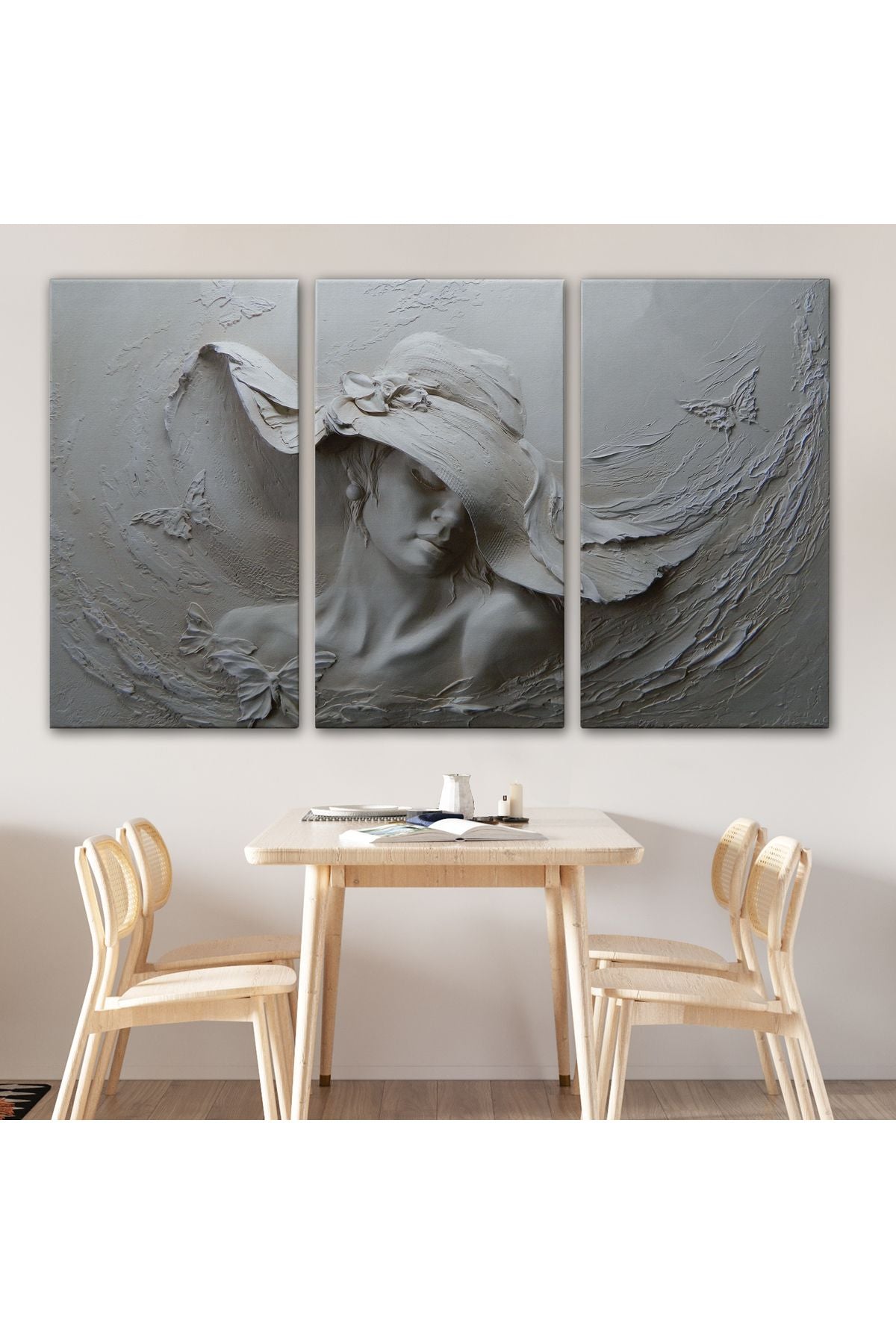 Kabartma Görünümlü Şapkalı Kadın Kanvas Duvar Tablosu -3424