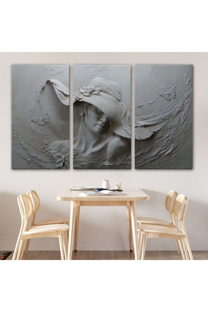 Kabartma Görünümlü Şapkalı Kadın Kanvas Duvar Tablosu -3424