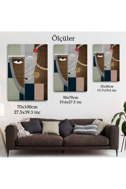 Modern Soyut Geometri El Boyaması Güzel Yüz Kanvas Duvar Tablosu-5112